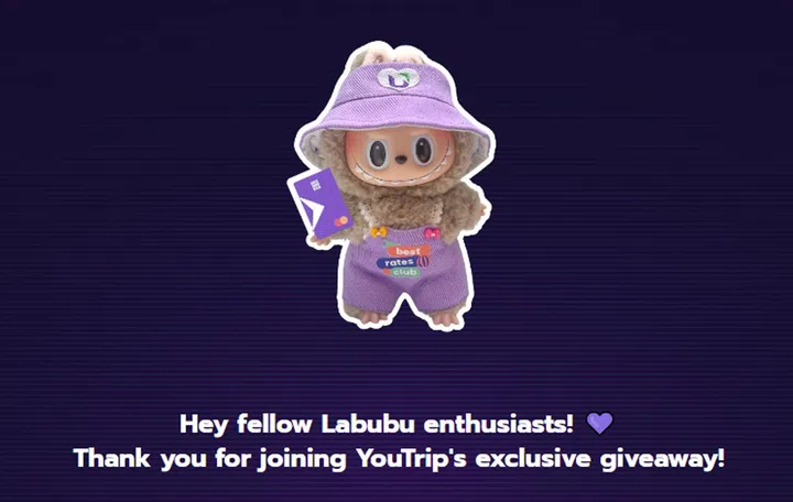 YouTrip's giveaway for 100 sets of the YouTrip explorer outfit, designed for Labubu plushies. Image: YouTrip.