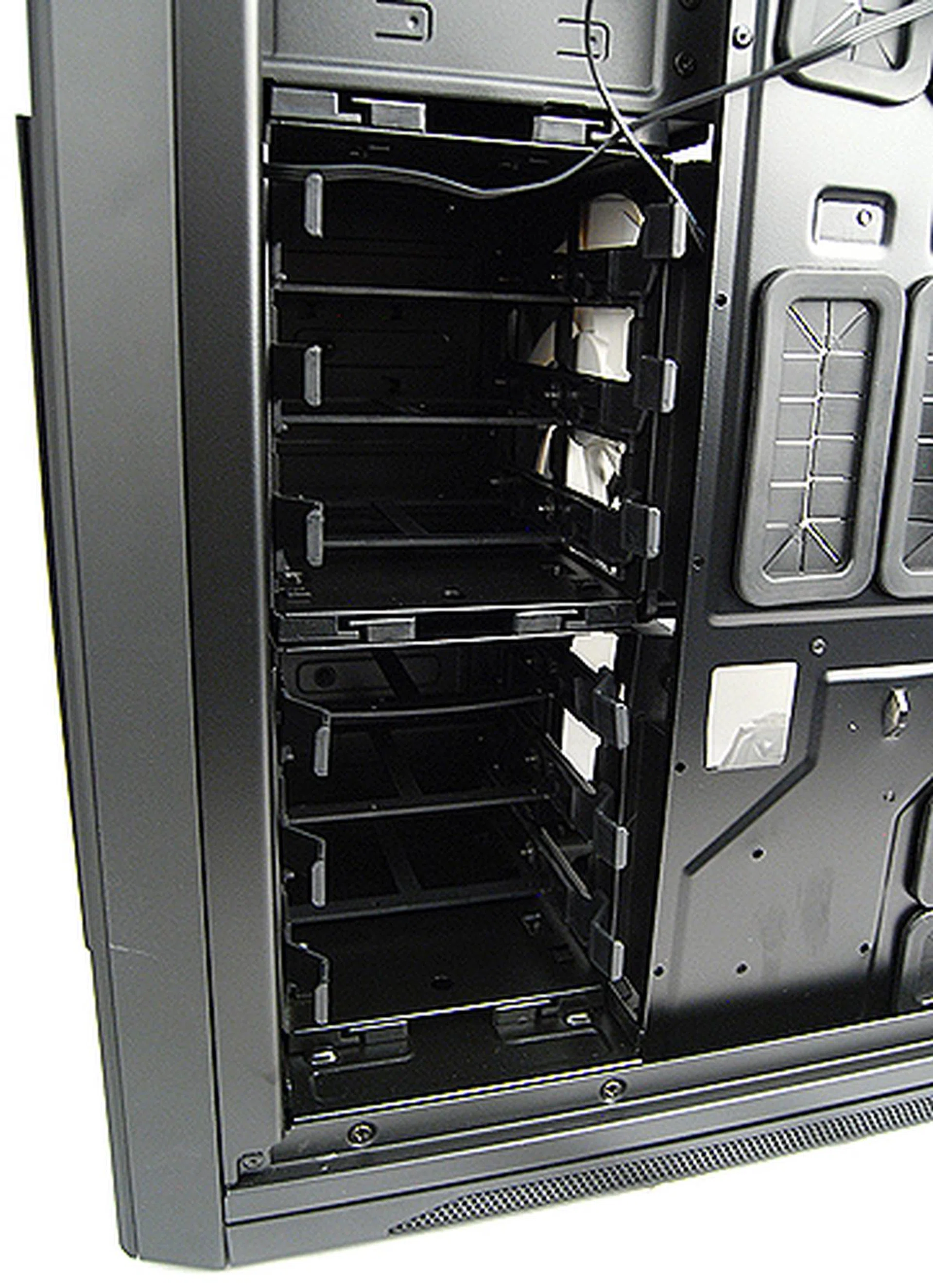 Because of the unique internal fans, hard drives need to be installed from the other side of the case.