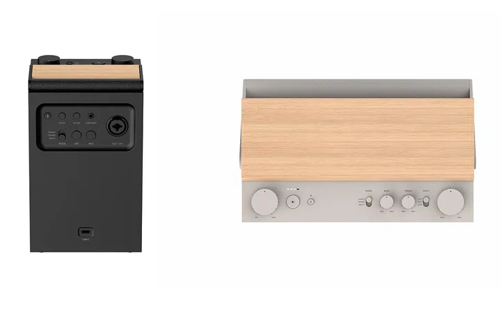 The ELIE speakers support phantom power and multiple inputs via Bluetooth and the XLR and quarter-inch combo. Note that only the E12 (right) has bass and treble controls, though.