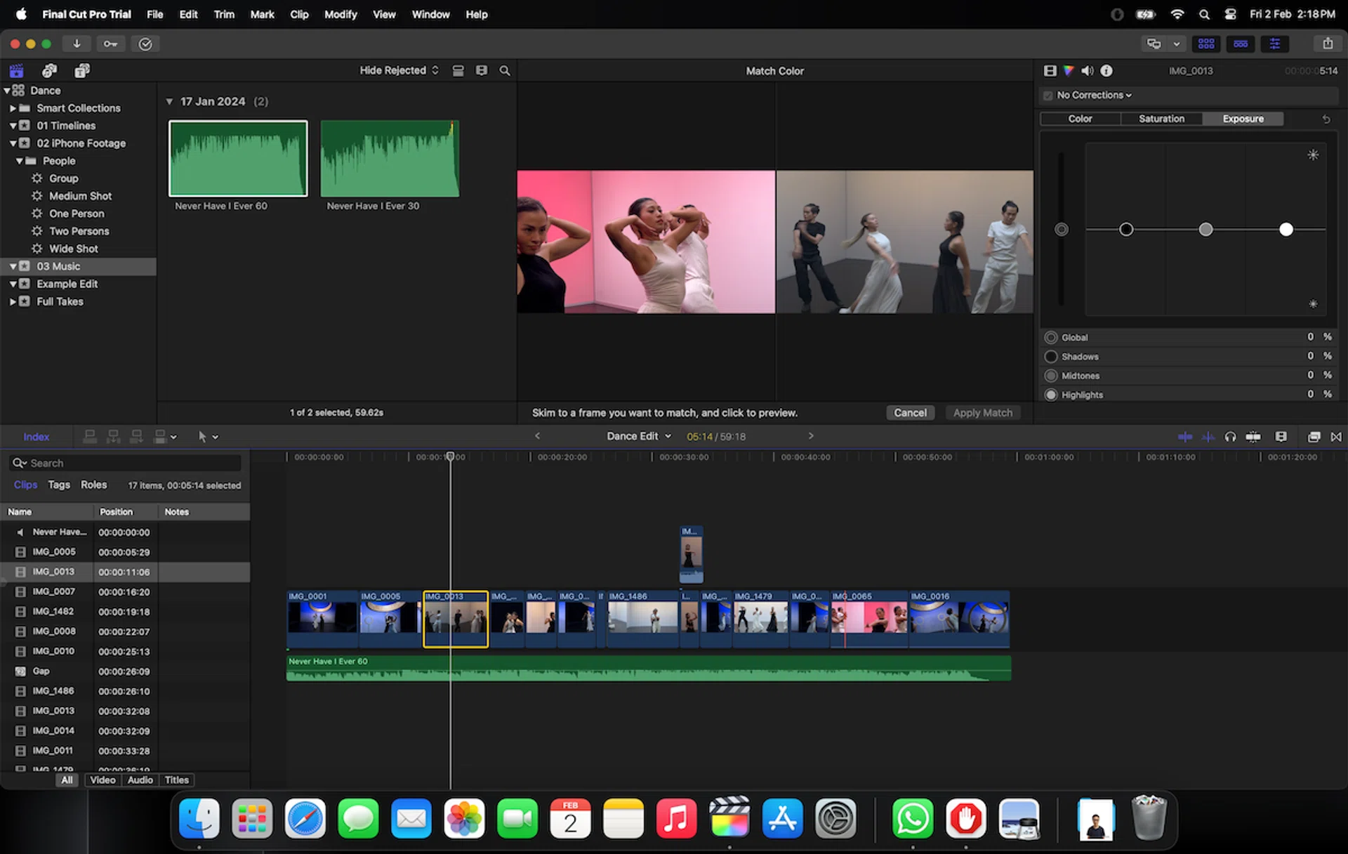 Match Colour in Final Cut Pro.