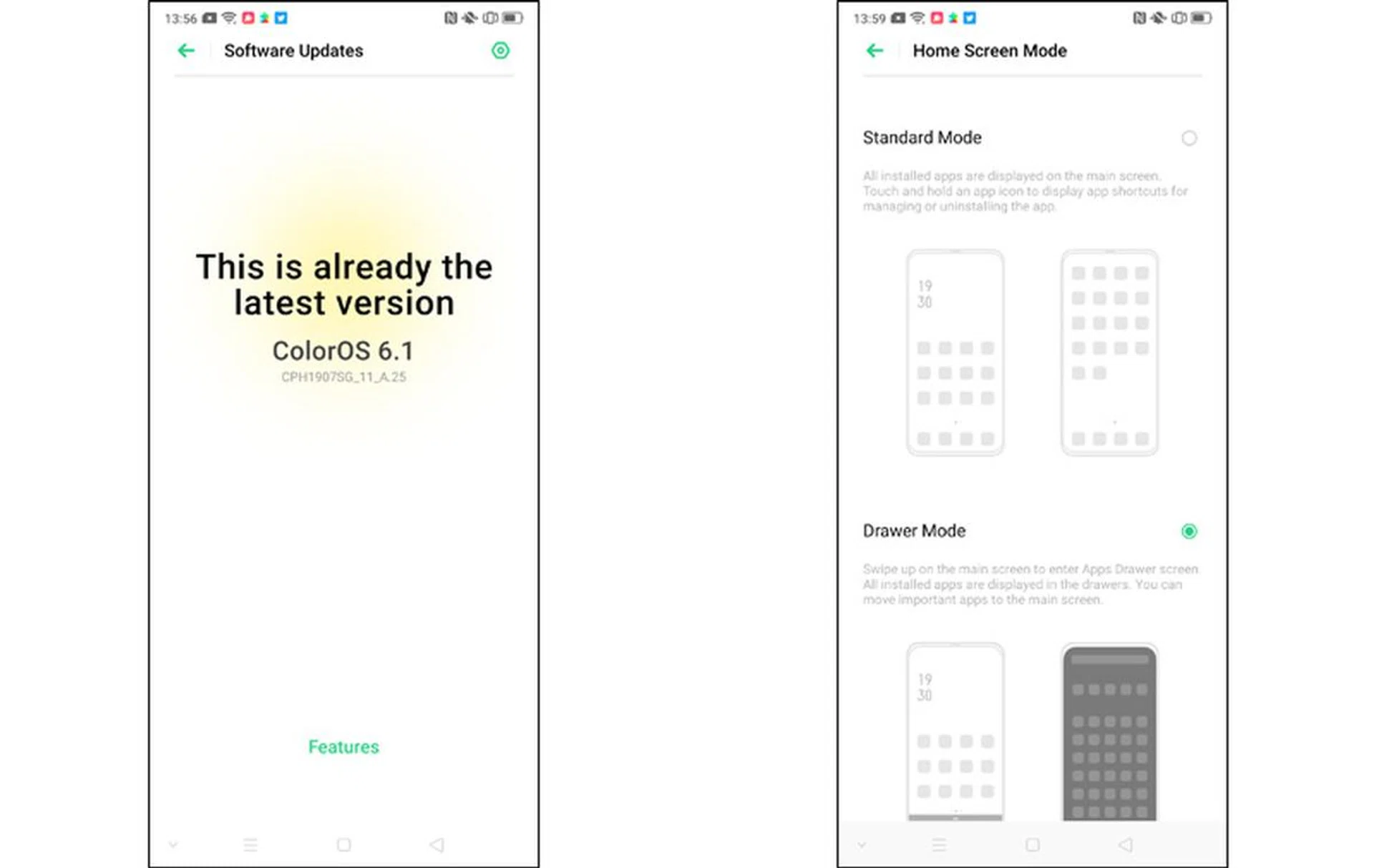 ColorOS 6.1 lets you choose use drawer mode.