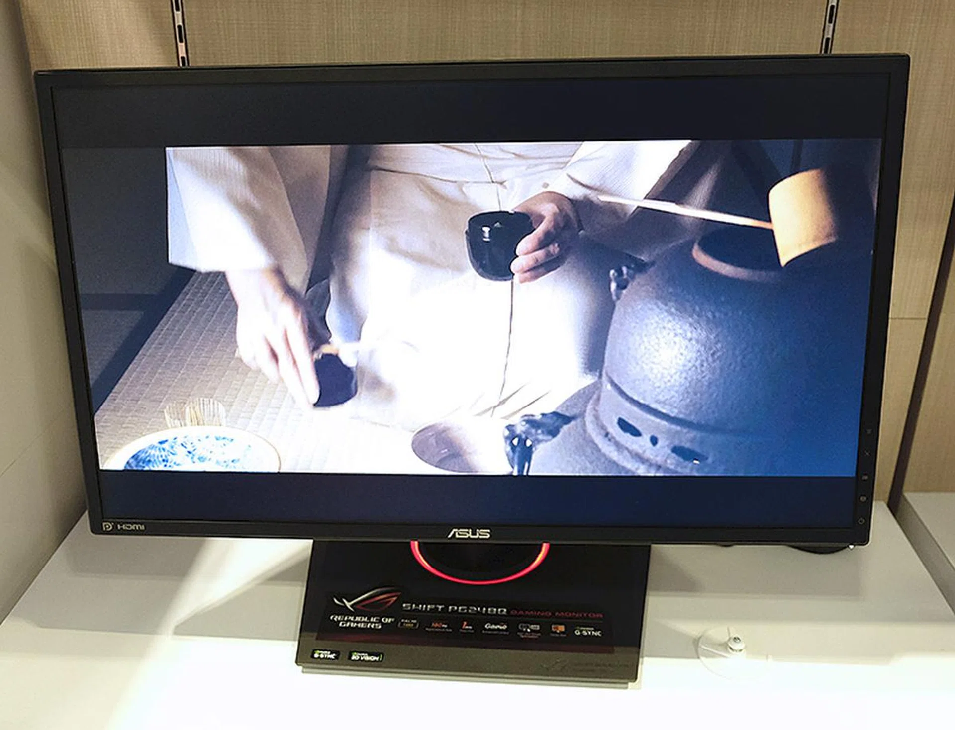 The ASUS ROG PG248Q is a super fast gaming monitor that has a response time of 1ms and a maximum refresh rate of 180Hz. It also supports G-Sync technology. It is priced at $799 (U.P. $899) and comes with free World of Warships in-game items.