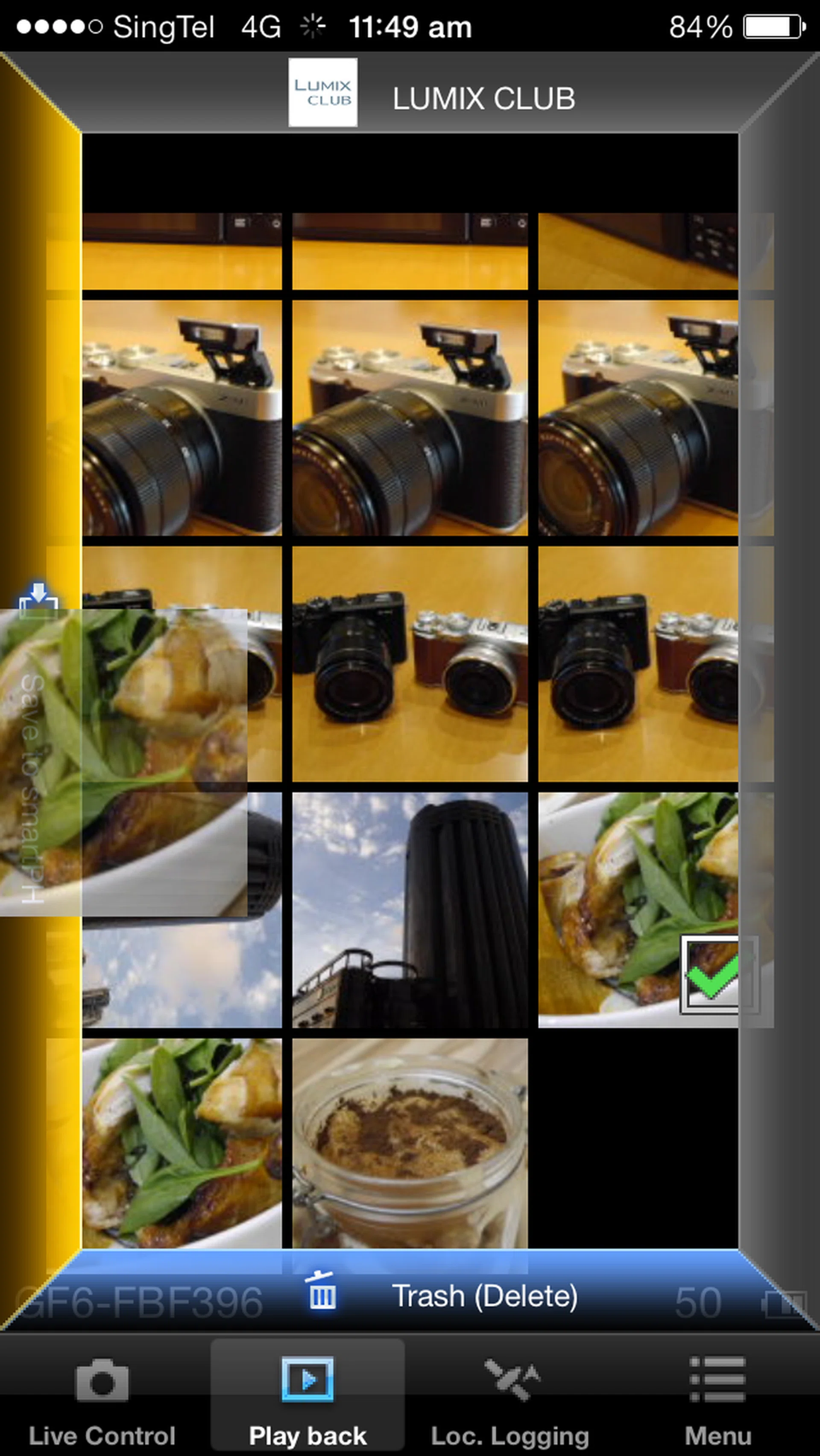 The Lumix app's UI is not very intuitive. When you select an image, it's not immediately obvious how to transfer it to your smart device. You have to long hold on the image for these options to appear around the frame, which you then drag and drop onto.