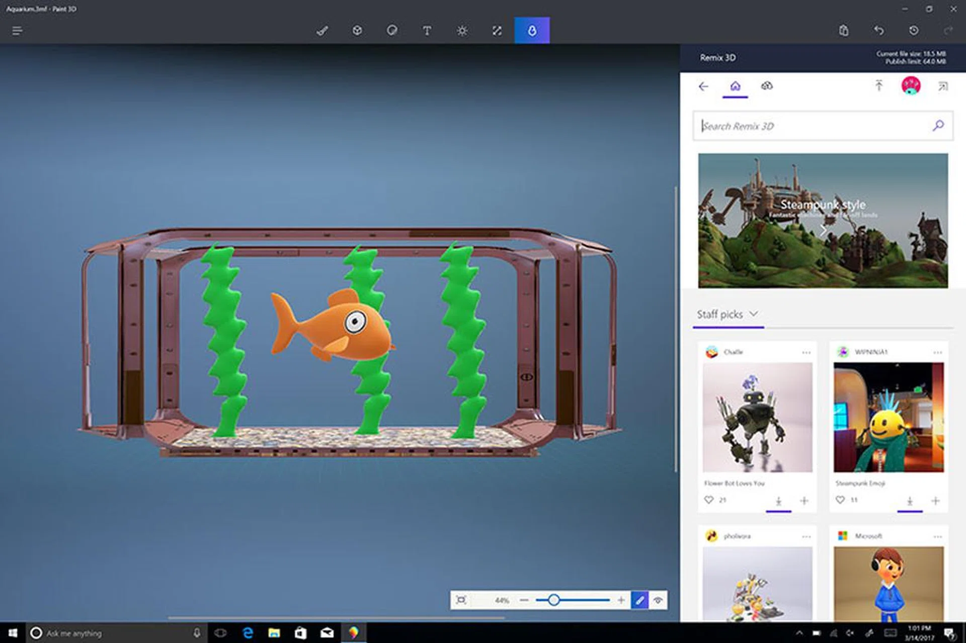 With Paint 3D, it's easy to create 3D objects from scratch. You can also take a 2D picture and turn it into 3D.