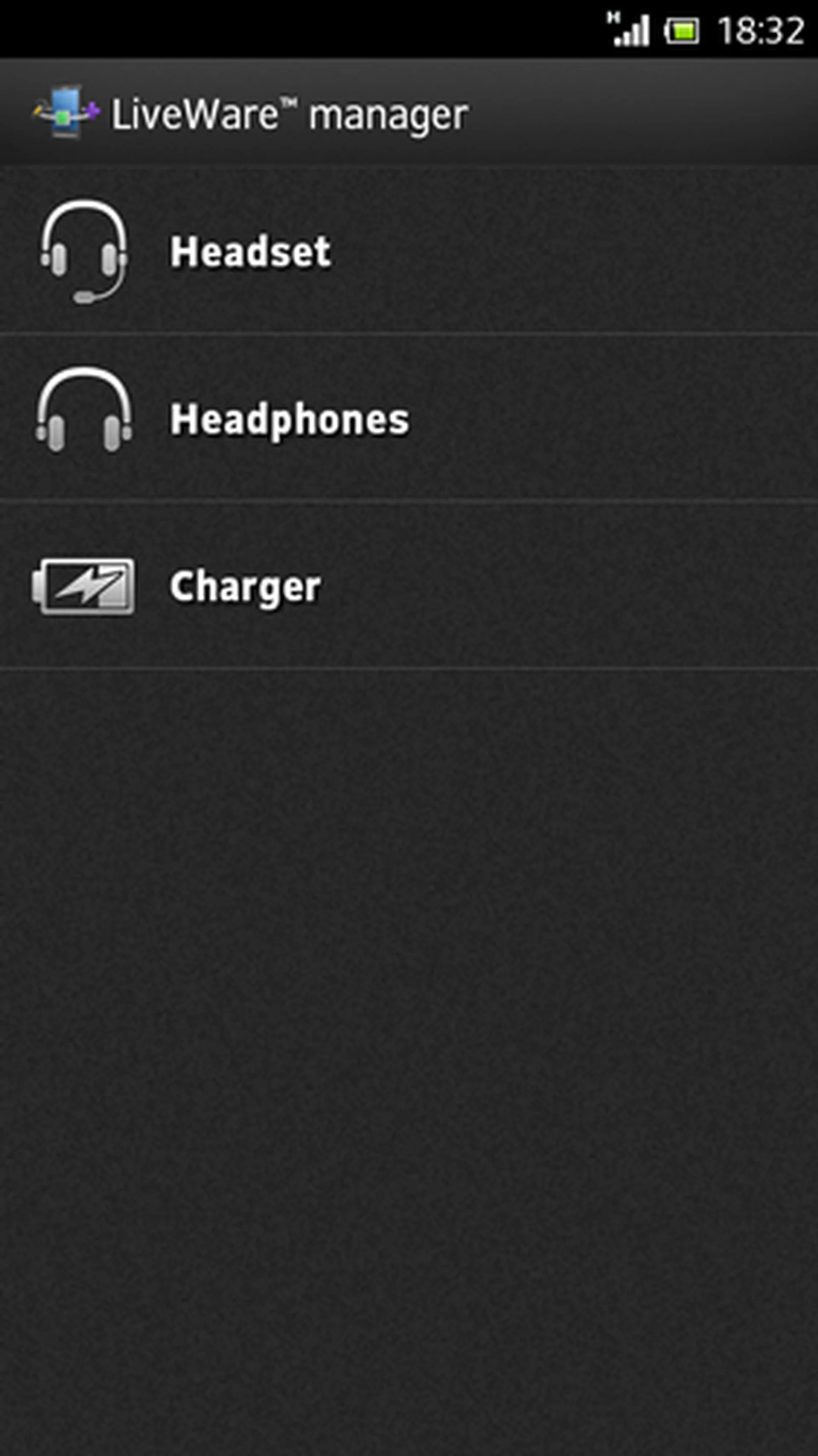 LiveWare Manager has been pre-installed on the handphone and can be used in conjunction with Sony Mobile accessories such as the Sony SmartWatch and Sony Smart Wireless Headset pro.