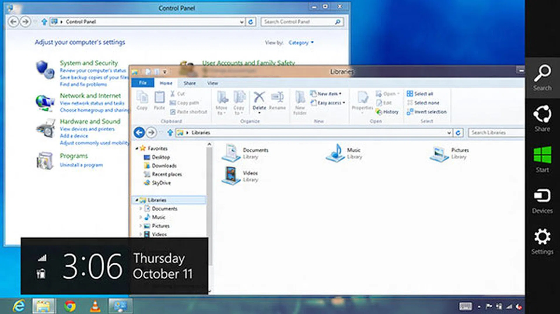 The Charms bar can be summoned from the classic desktop too.
