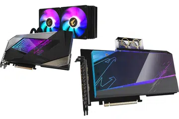 Aorus GeForce RTX 4070 Ti Xtreme 12GB Waterforce (left); Aorus GeForce RTX 4070 Ti Xtreme 12GB Waterforce WB (right) (Image source: Gigabyte)