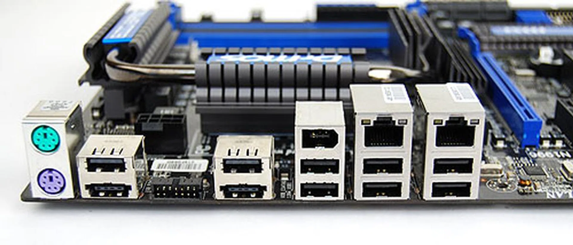 The standard USB and LAN ports at the rear of the Fuzion. The audio portion is missing as it's on the add-on QuantumWave card. 