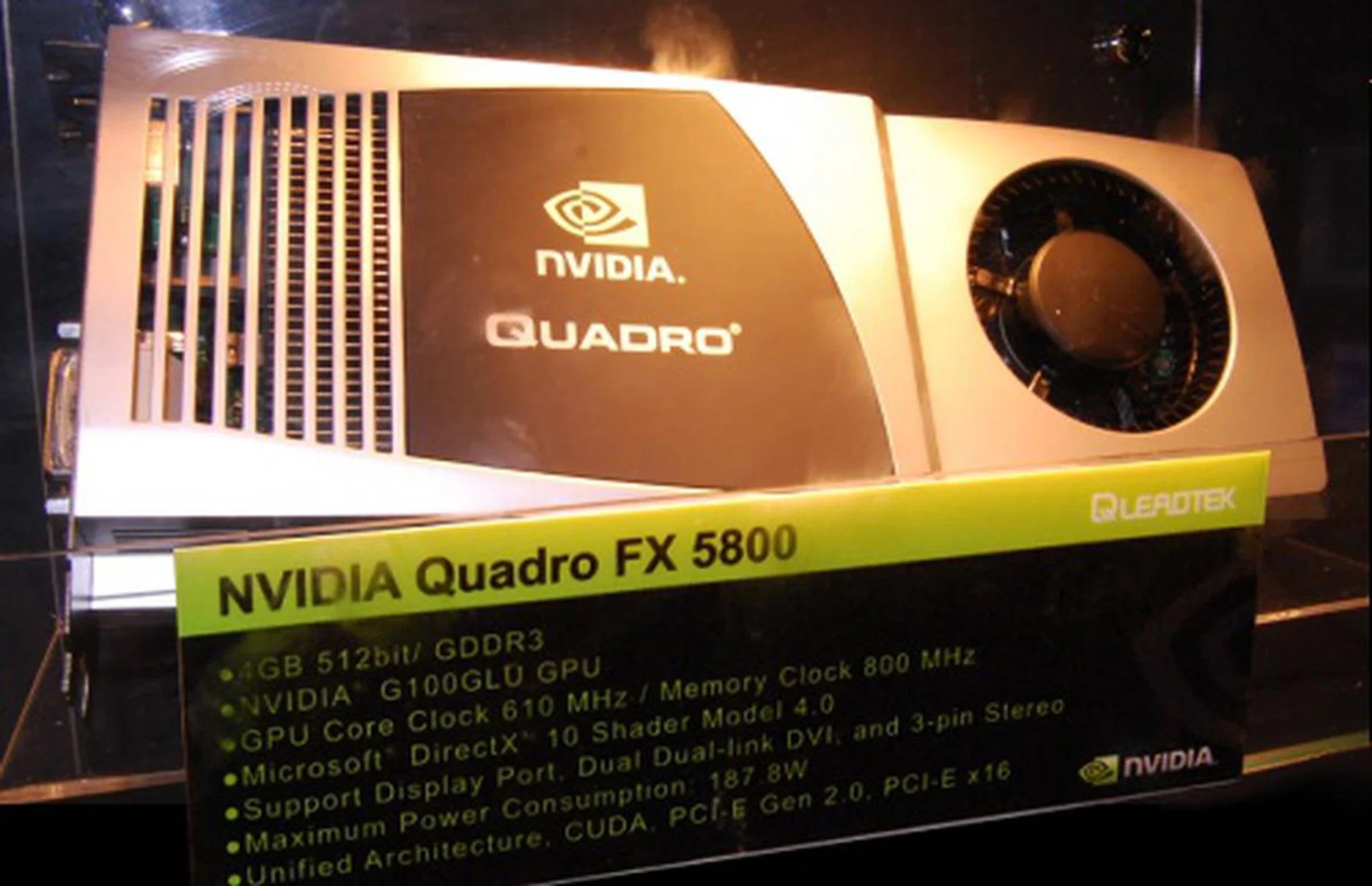Here's the big daddy of the single GPU based Quadro series, the FX 5800. Eerily though it shares the same model name as the disastrous GeForce FX 5800 of the consumer lineup in 2003. But that's just a mere observation and nothing to do with the Quadro card itself - after all, there's only that many numbers you can tag to a model.