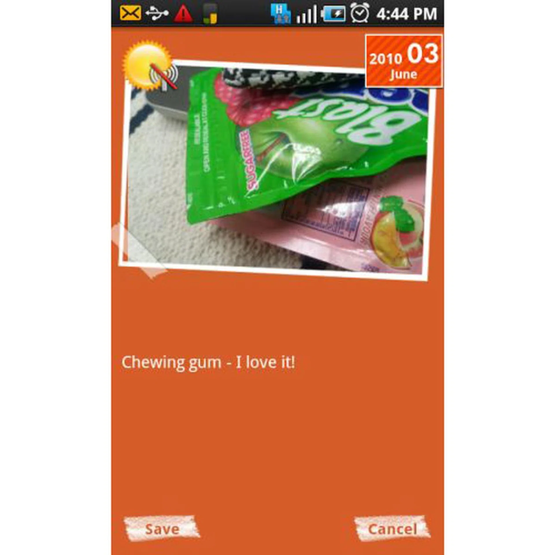 The Mini Diary app lets you attach pictures and text to make a page of memories for a date of your choice.