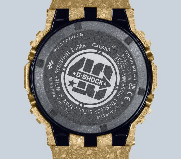 The caseback features DLC coating and a special 40th anniversary logo designed by Eric Haze. (Image source: Casio)