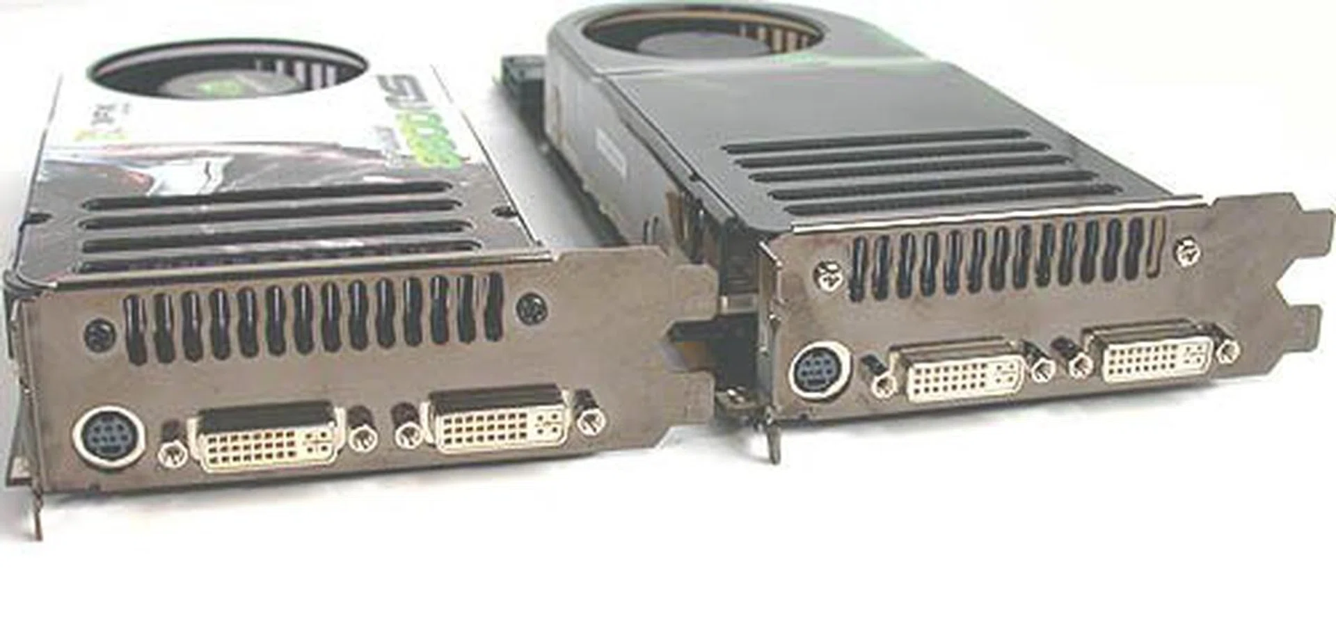 These new gems are proper dual-slot graphics cards, have dual dual-link DVI connectors with HDCP compliant outputs. Just as we expected. TV-output is still available via the 7-pin min DIN connector.