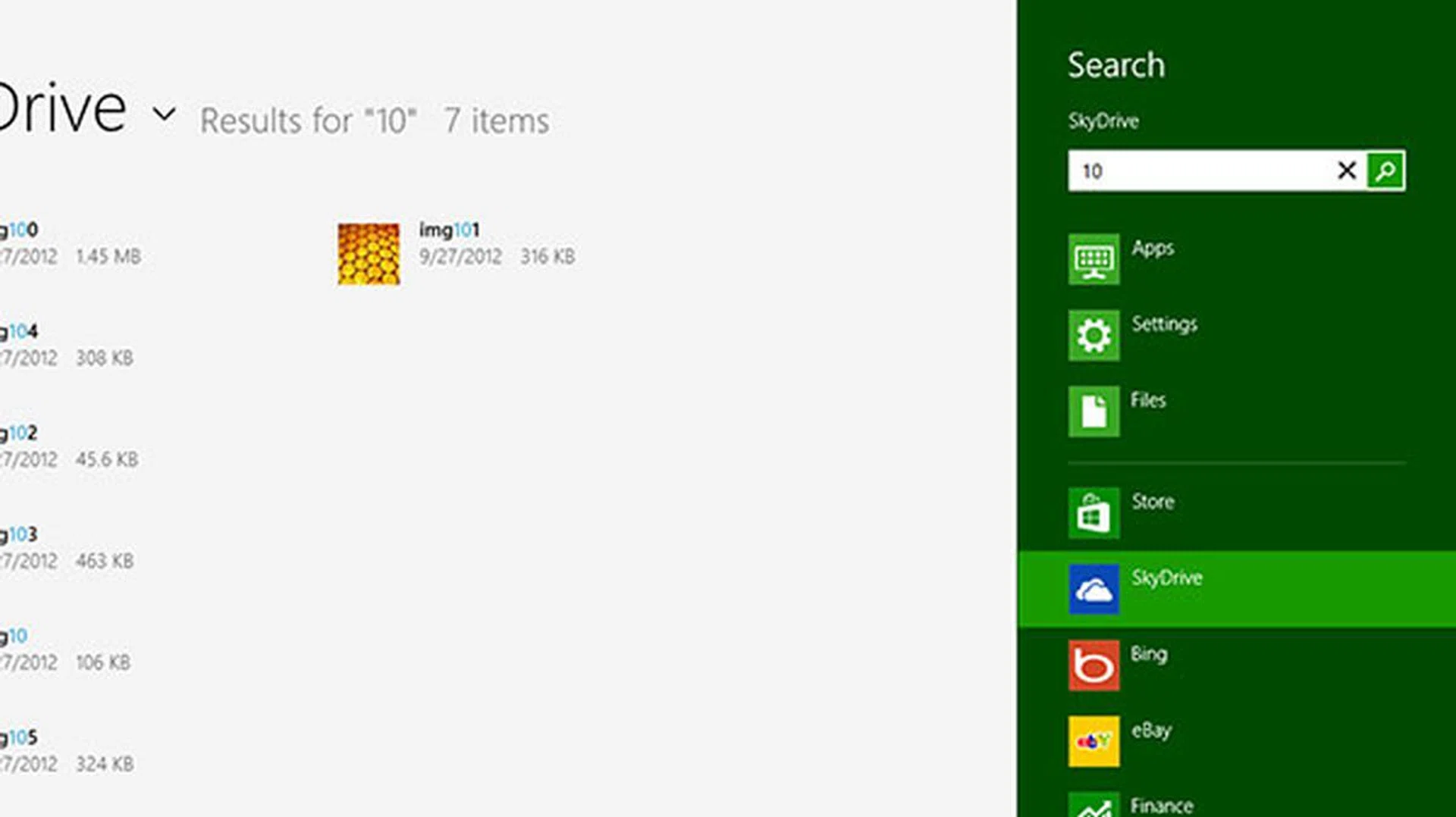 Searching the SkyDrive app is also possible. 