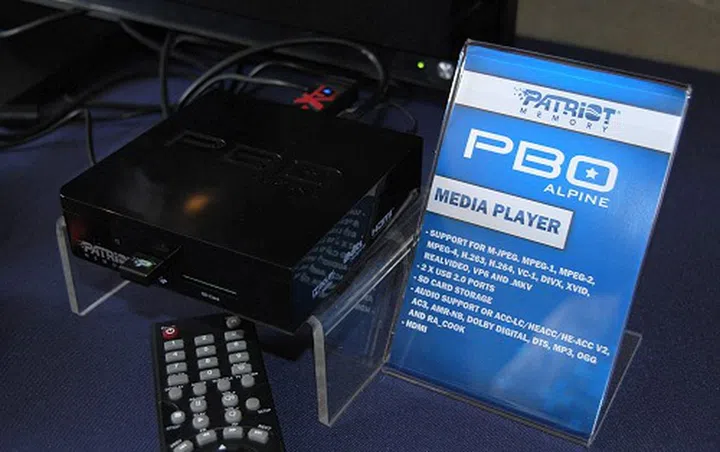 One device that the Gauntlet Node can be a source to playback media from is Patriot’s PBO Alpine, an Android based media player that's priced about US$100.