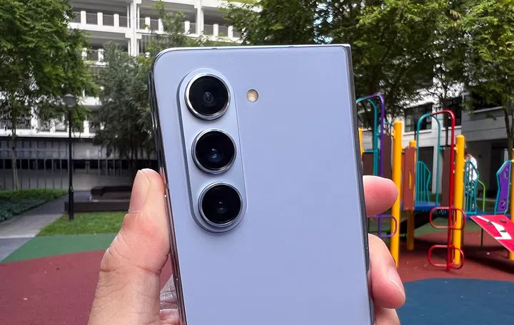 The rear camera island of the Samsung Galaxy Z Fold5. Notice the difference in design for each camera lens on the Galaxy Z Fold6.