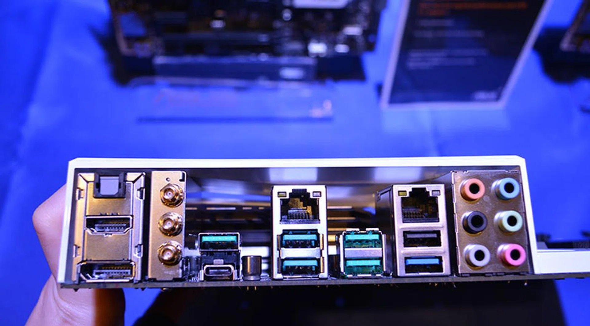 A look at the rear I/O ports on the ASUS Z170 Deluxe.