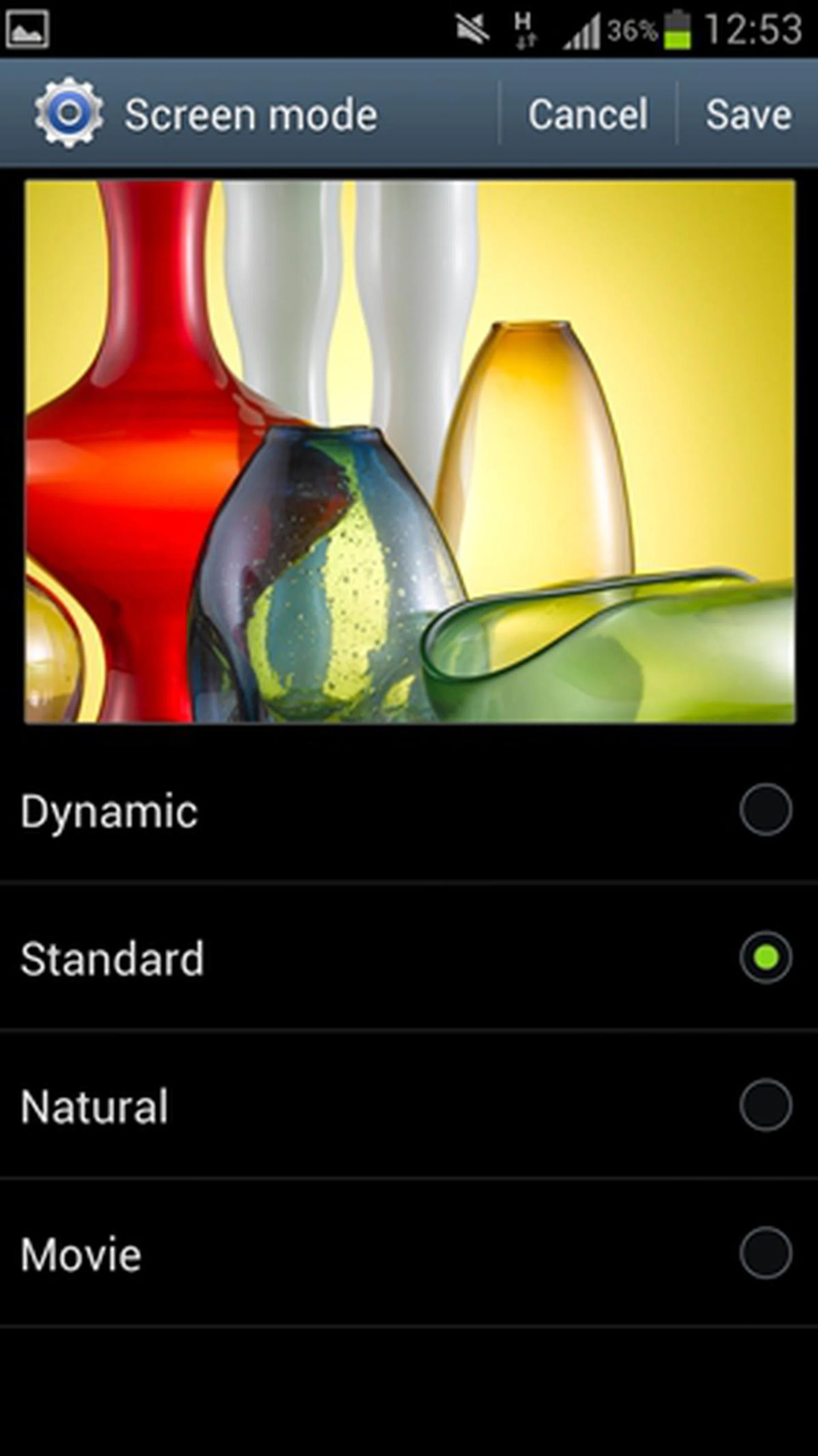 The Galaxy S III presents flexibility in terms of color saturation for users. To our knowledge, it is the only one on the market, other than its predecessor, that allows you to do so.