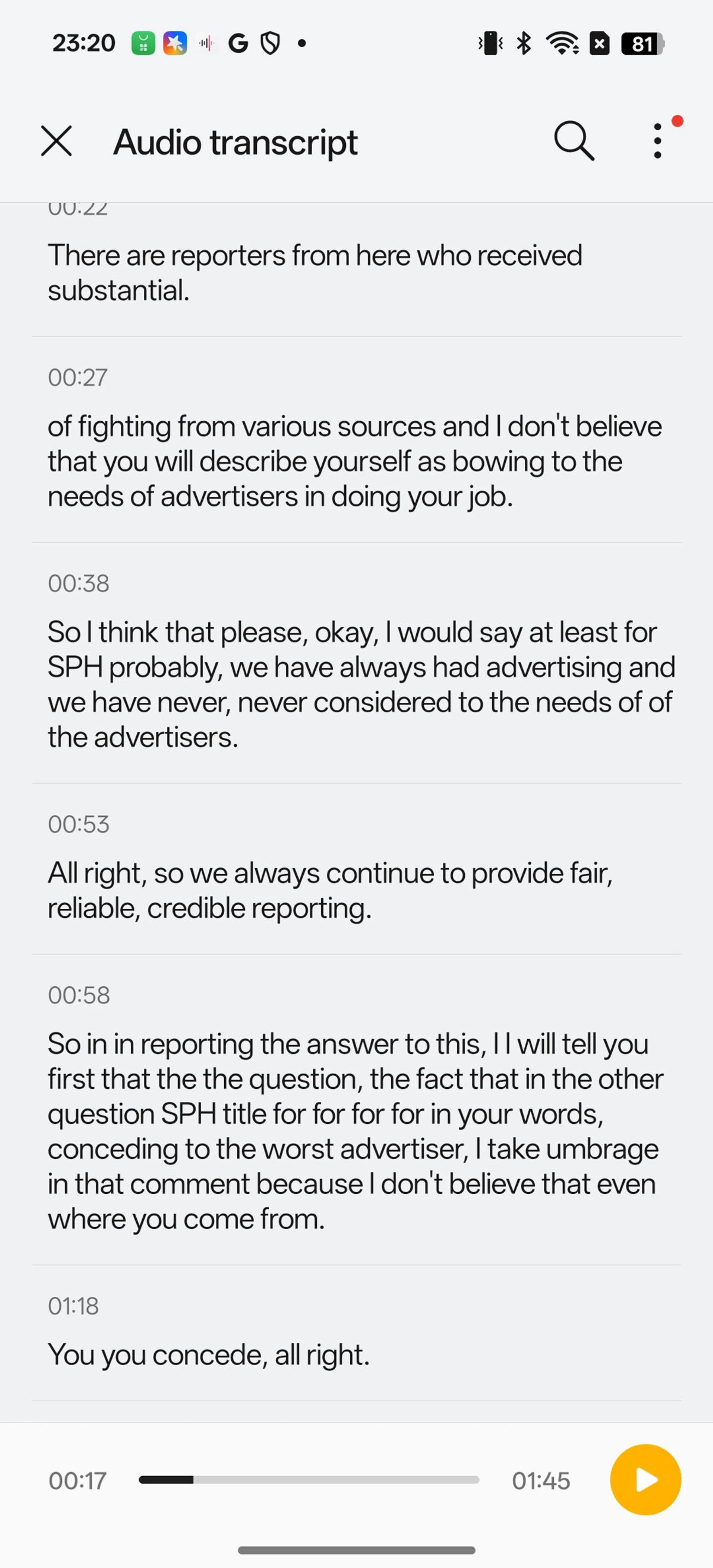 Audio transcript, generated with AI. Screenshot: HWZ.