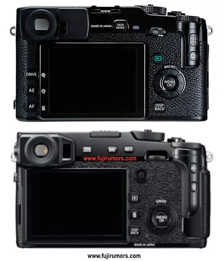 The Fujifilm X-Pro1 (above) and the leaked X-Pro2 (below). Comparisons not to scale.
