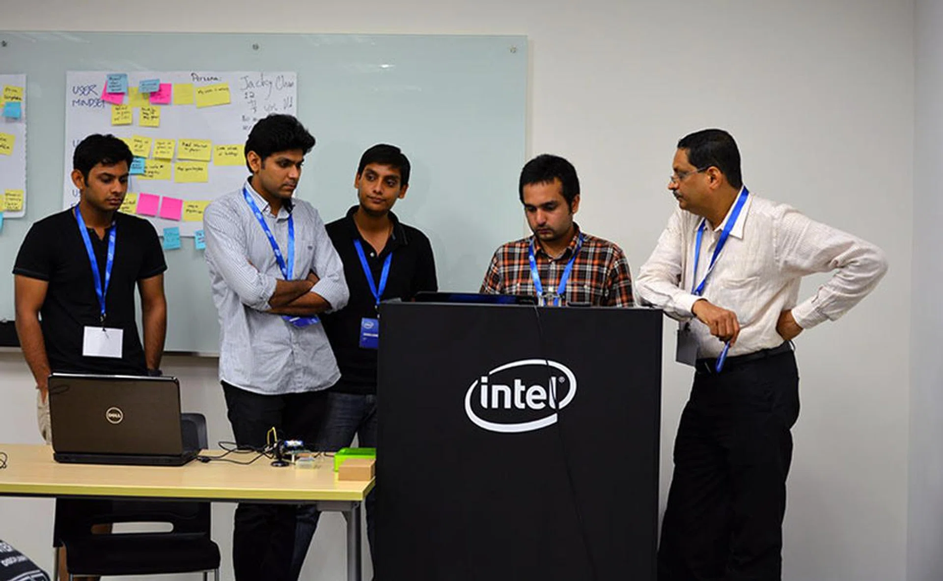Team GREEN working with IISc mentors on Intel Edison.