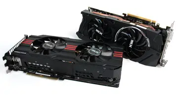 Our two combatants: ASUS Radeon HD 7970 DirectCU II TOP (foreground) and Sapphire HD 7970 OC (background).