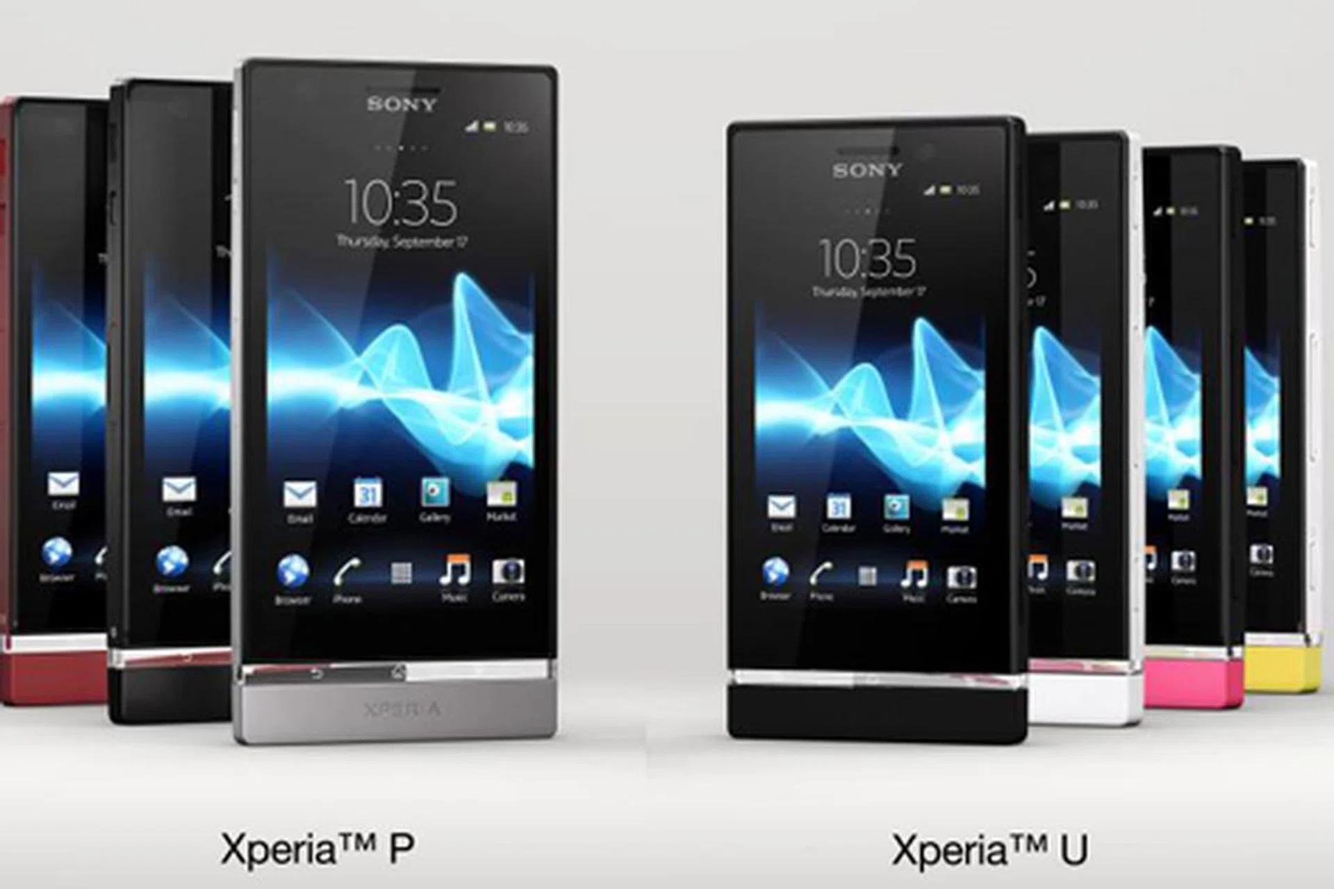 Just announced, the Sony Xperia P (left) and Xperia U (right). (Image source: Sony Mobile Communications)