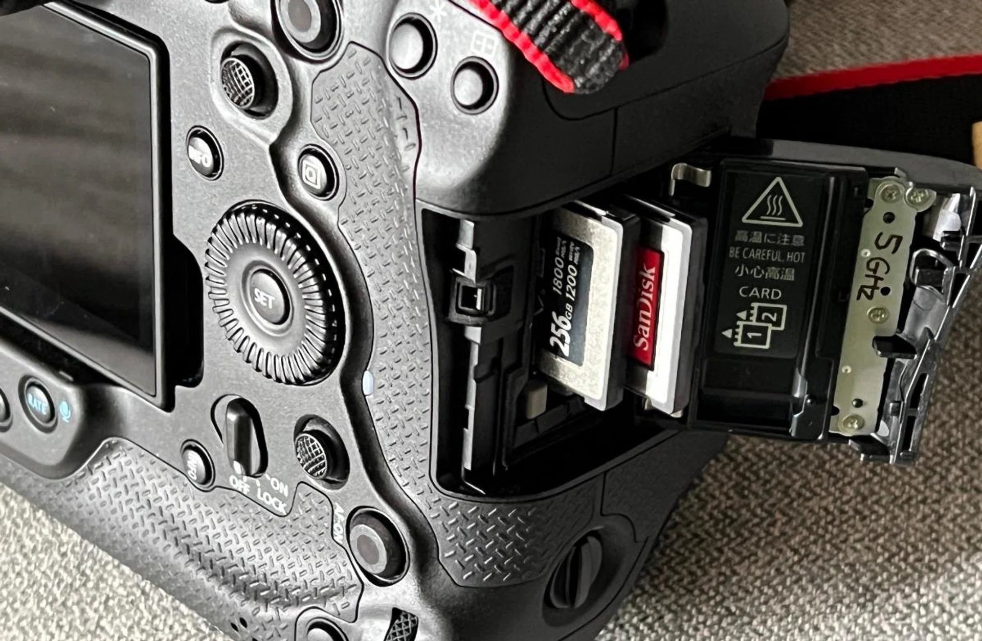The R1 has dual CFexpress card slots. It cannot use SD cards. Photo: HWZ