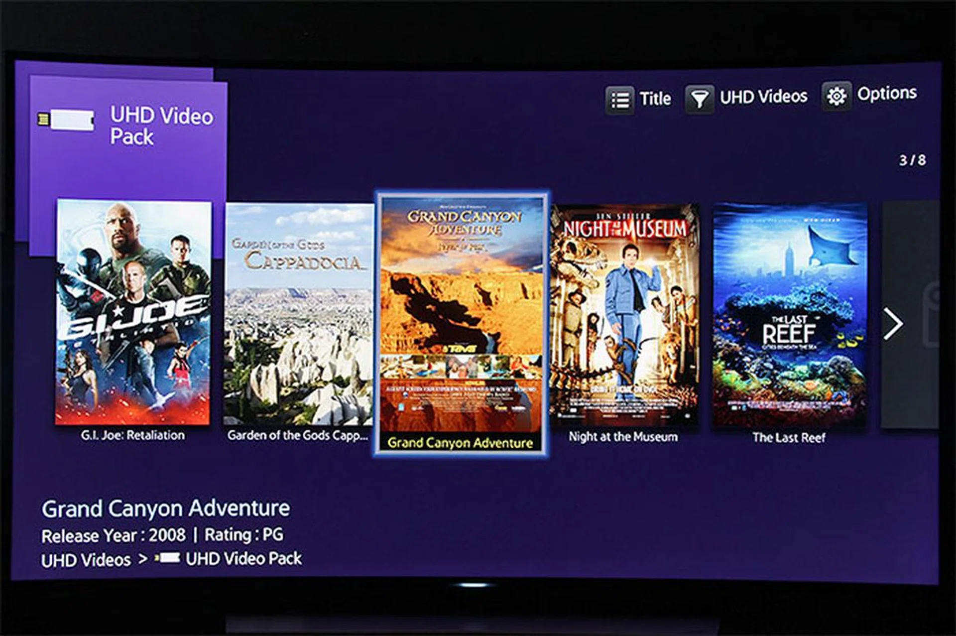 The Samsung UHD Video Pack requires you to connect to the Internet before you can view its preloaded content.