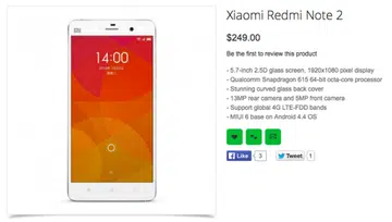 The Xiaomi Redmi Note 2 is listed on Oppomart.