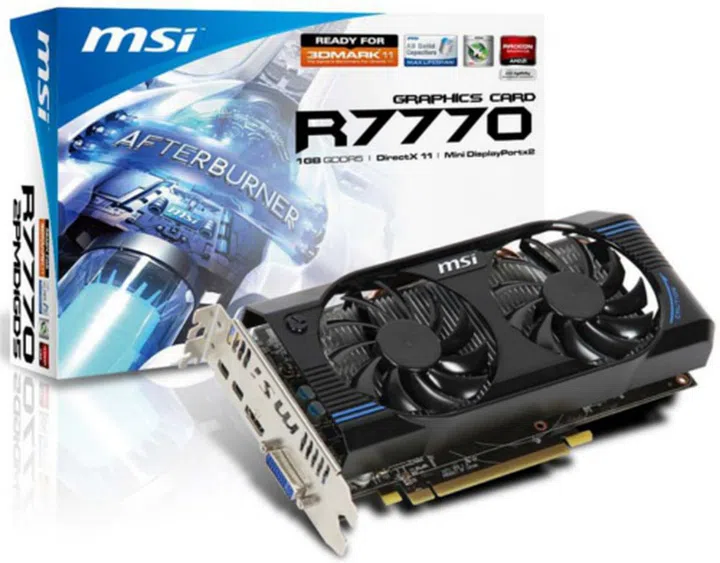 MSI R7770-2PMD1GD5/OC <br> Core Clock: 1020MHz <br> Memory Clock: 4500MHz