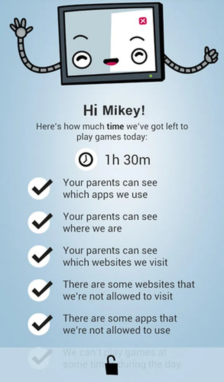 The child interface is kept simple and fun.