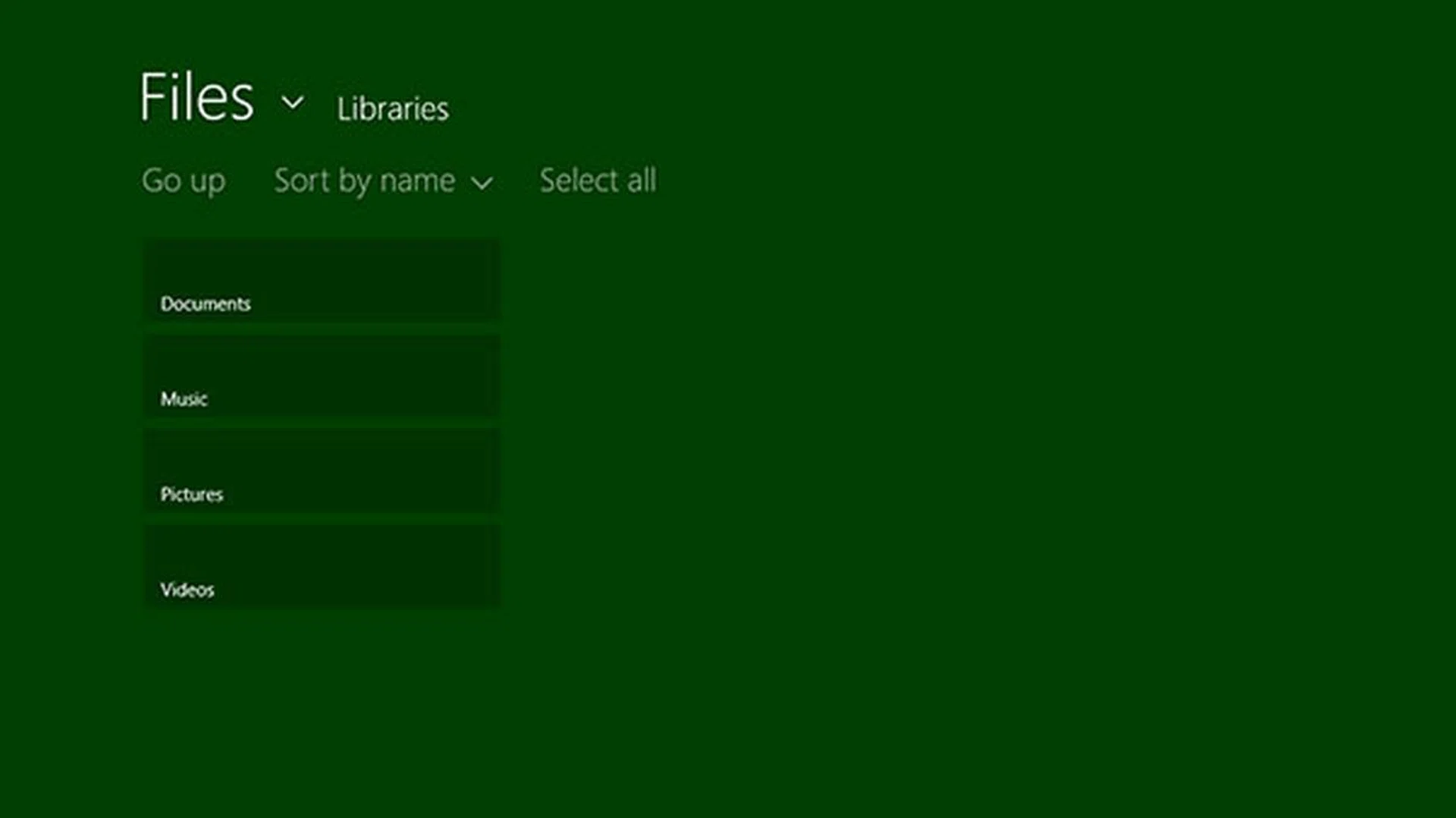 You'll be asked to select files to upload when you click on 'Upload' in the commands bar. To move up the files hierarchy, you can press 'Go up'. The Documents, Music, Pictures, and Videos libraries here correspond to the libraries you see in File Explorer on the desktop.