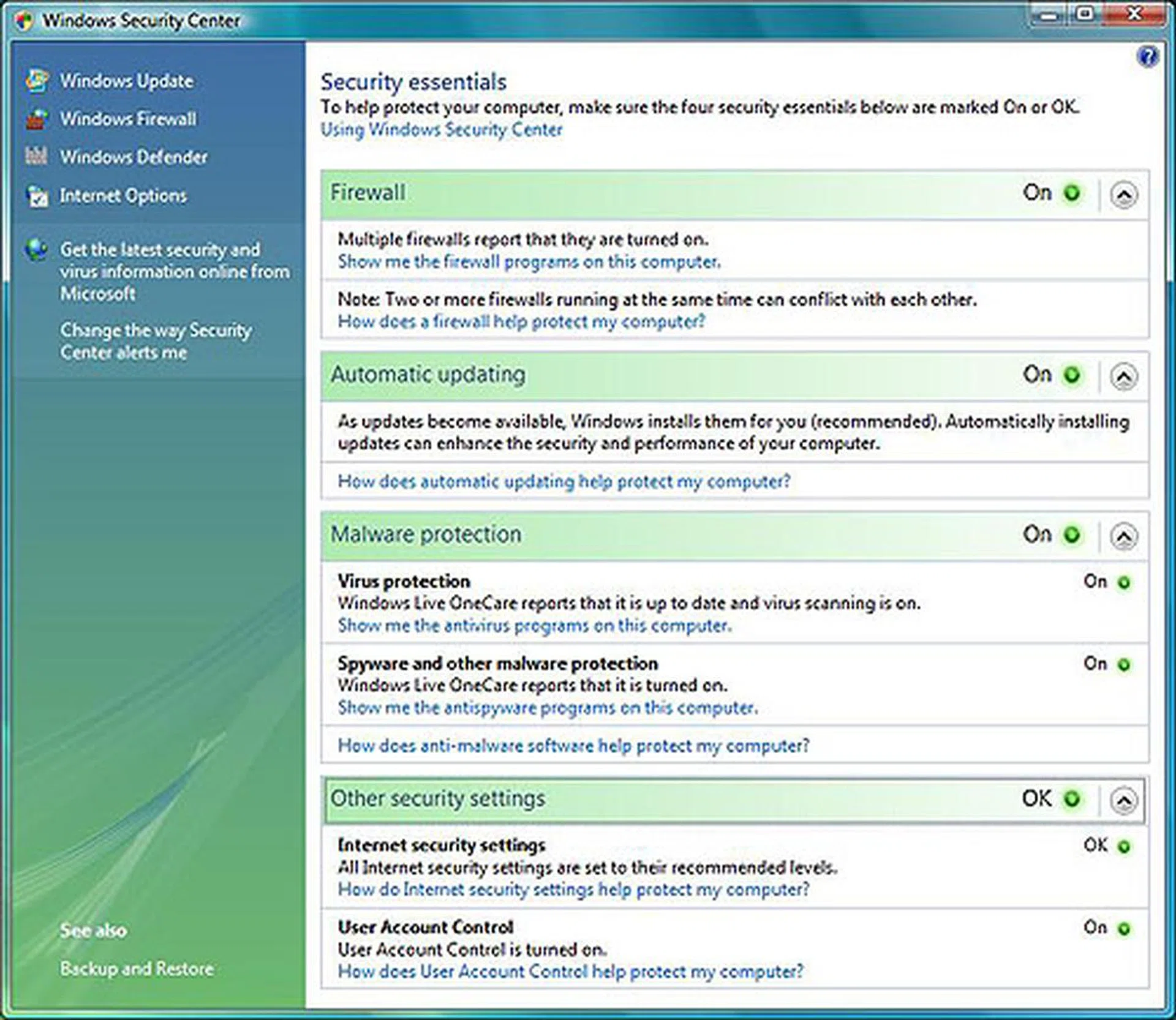 This is how the new Security Center looks like in Windows Vista.
