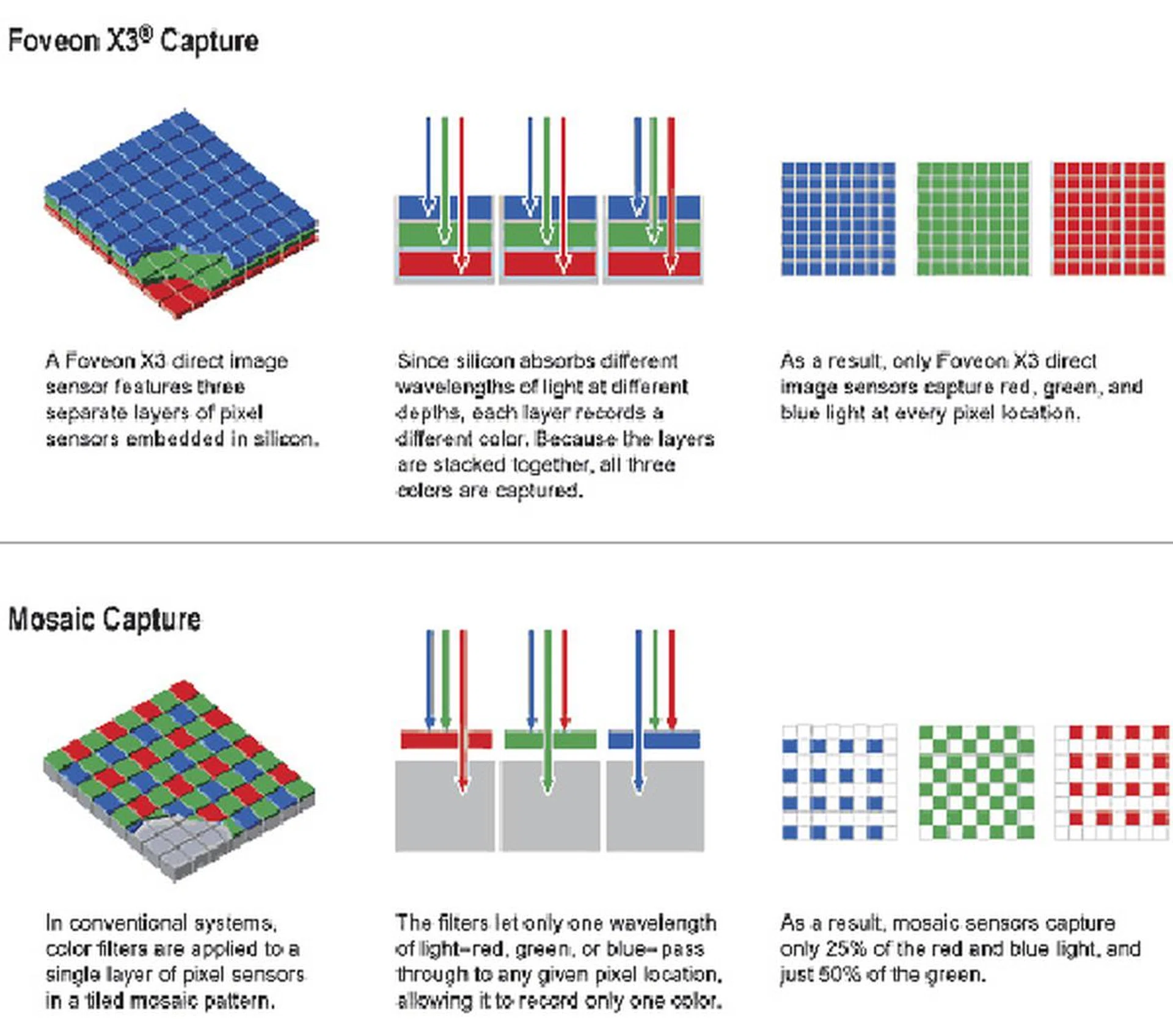 The difference between a foveon sensor and a regular one.  *Image credit: Foveon.com