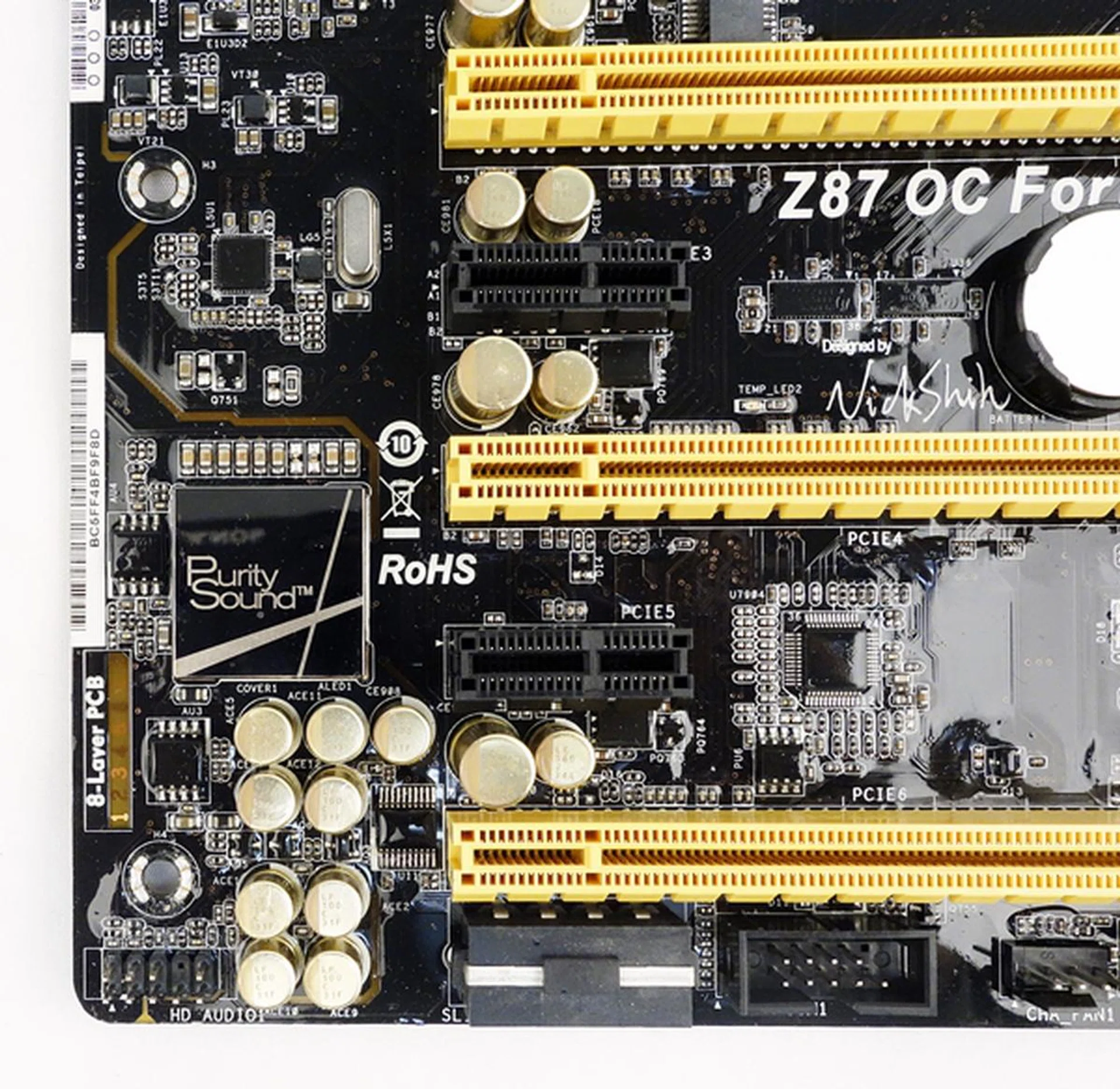 The Purity Sound system of the board. It's a combination of the Realtek ALC1150 audio codec with TI NE 5532 amplifiers and EMI shielding coming to play.