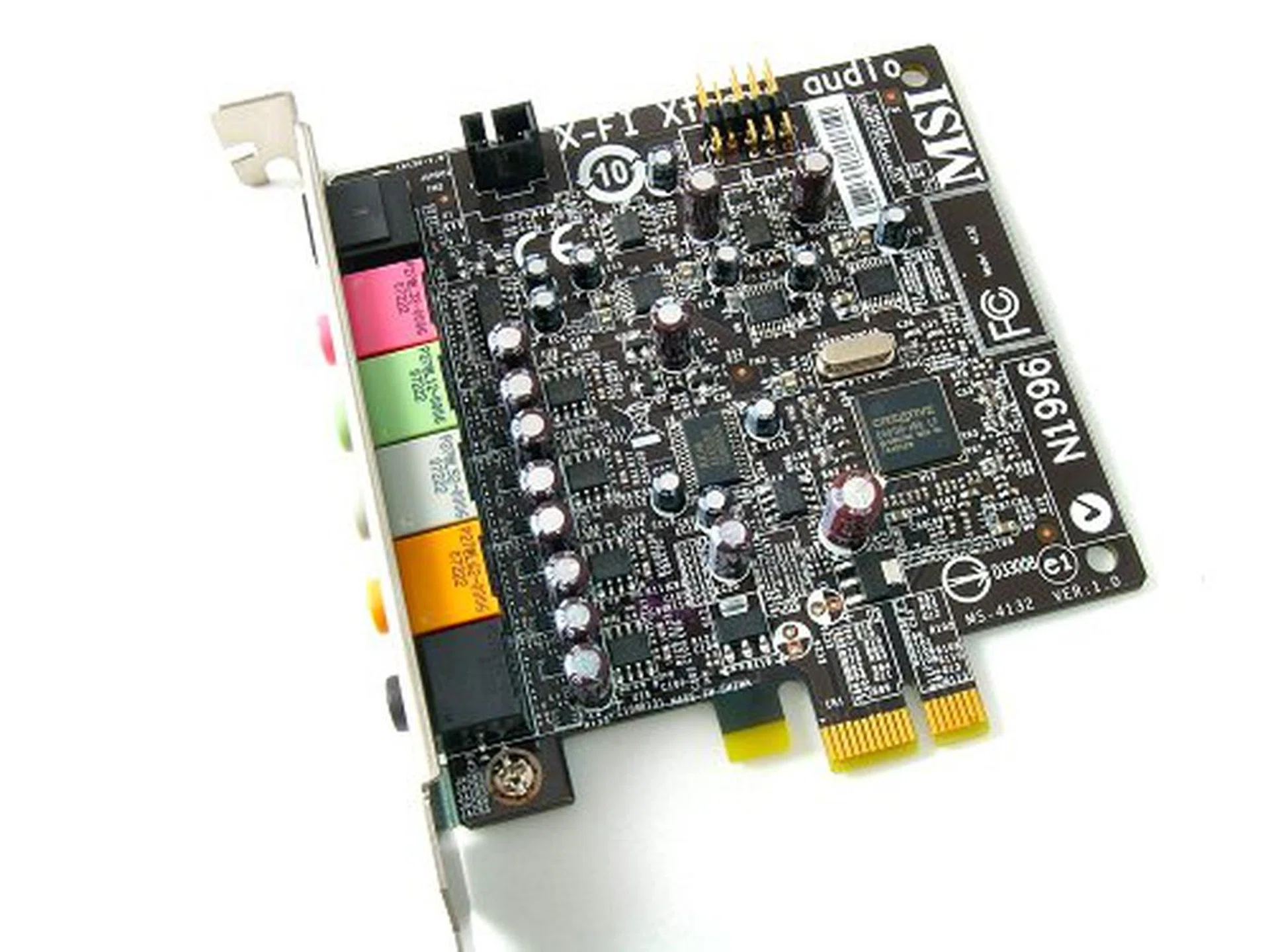 It's on a card. Creative X-Fi Xtreme Audio PCI Express card bundled as secondary audio device.