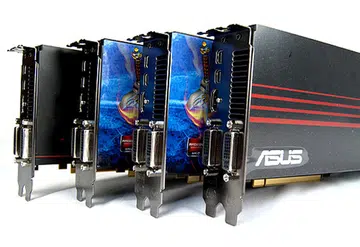 Combined, these four cards (a pair of 6970 and a pair of 6950), we have on test a total of 5888 cores and close to 10 teraFLOPS of pure computing power. Well, we wish we could run them all in a four-way CrossFireX configuration, but we'll just have to make do with pairs for now.