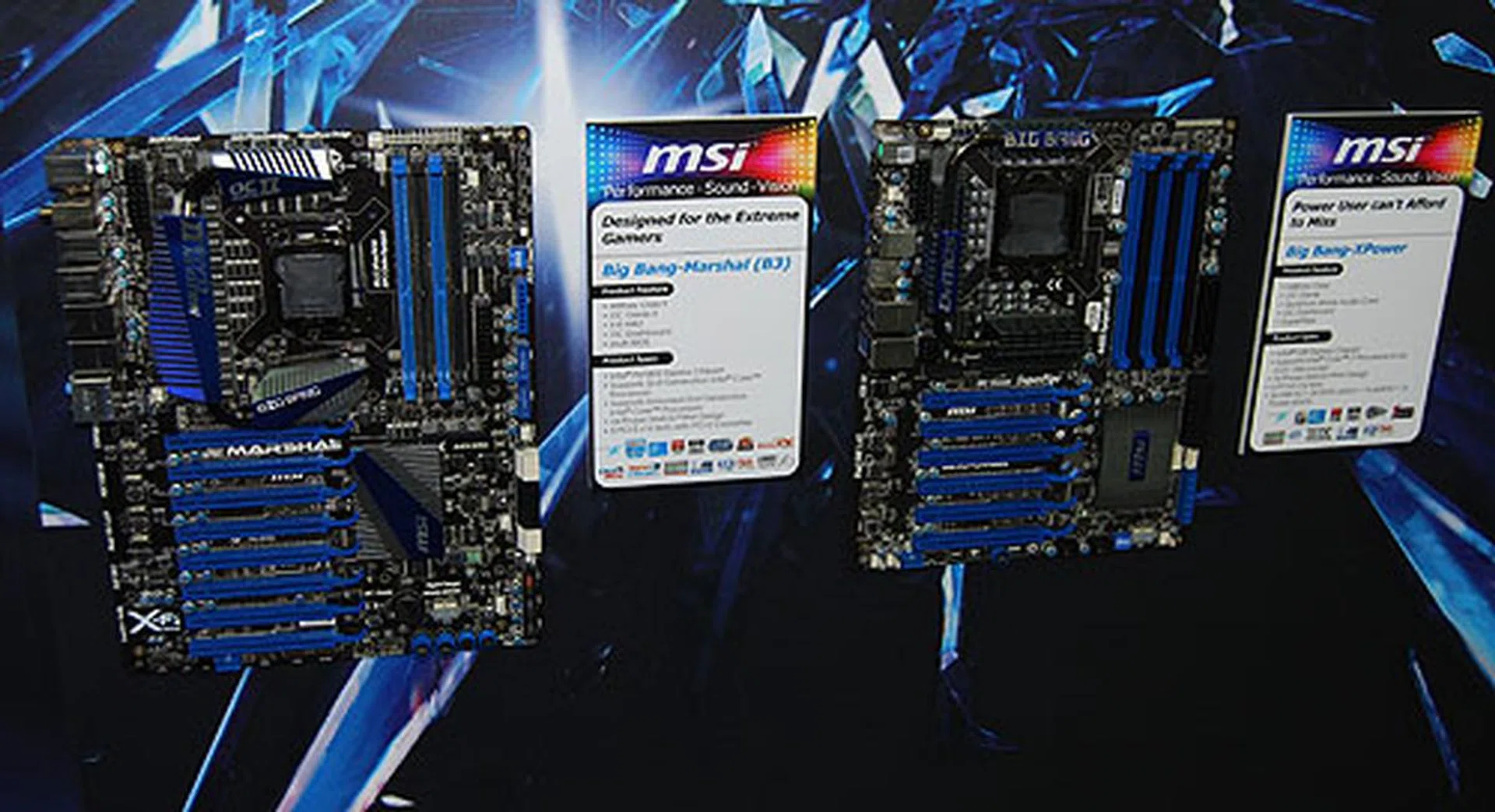 The two Big-Bang boards on display, the Marshal and XPower aren't new models; MSI is preparing the next Big-Bang boards but they are not ready yet. 