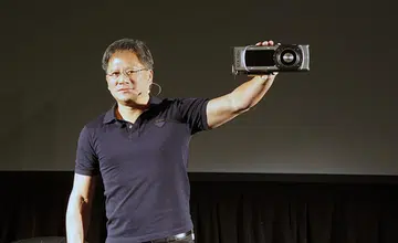 NVIDIA CEO Jen-Hsun Huang showing off the company's latest enthusiast grade graphics card.