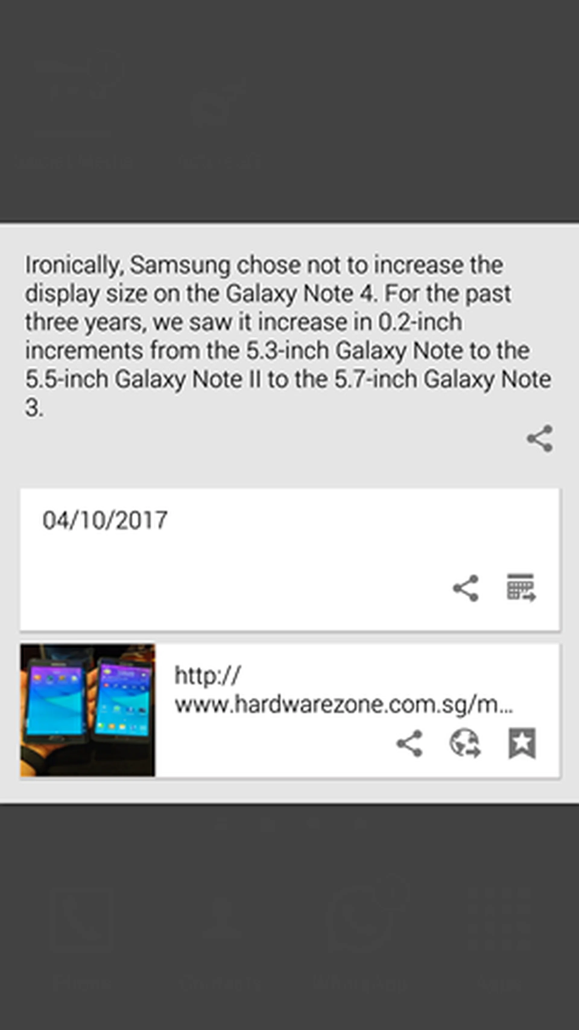 In this screenshot, we chose to crop a section from our hands-on article. Smart Suggestion then offered us the option to share, the URL and bookmark for the browser. 
