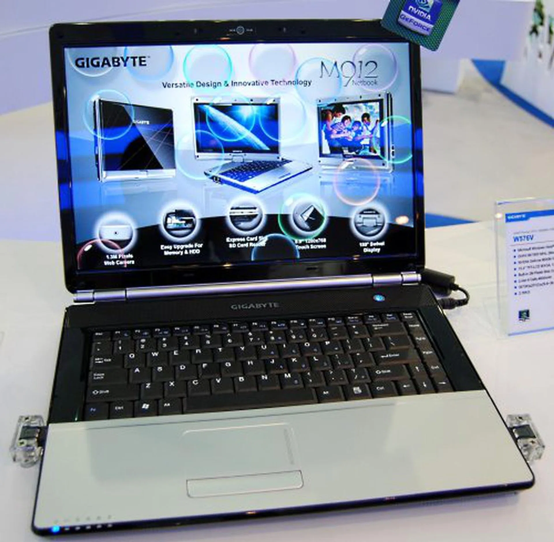  If you require more power, especially for gaming or 3D applications on a notebook, the W576V is the answer, with its bigger 15.4-inch screen and a better GeForce 9600M GS (512MB) graphics chipset. As usual, it uses a Penryn 45nm CPU and DDR2-800 memory. It will be heavier too at 2.76kg and possibly a lower battery life.  