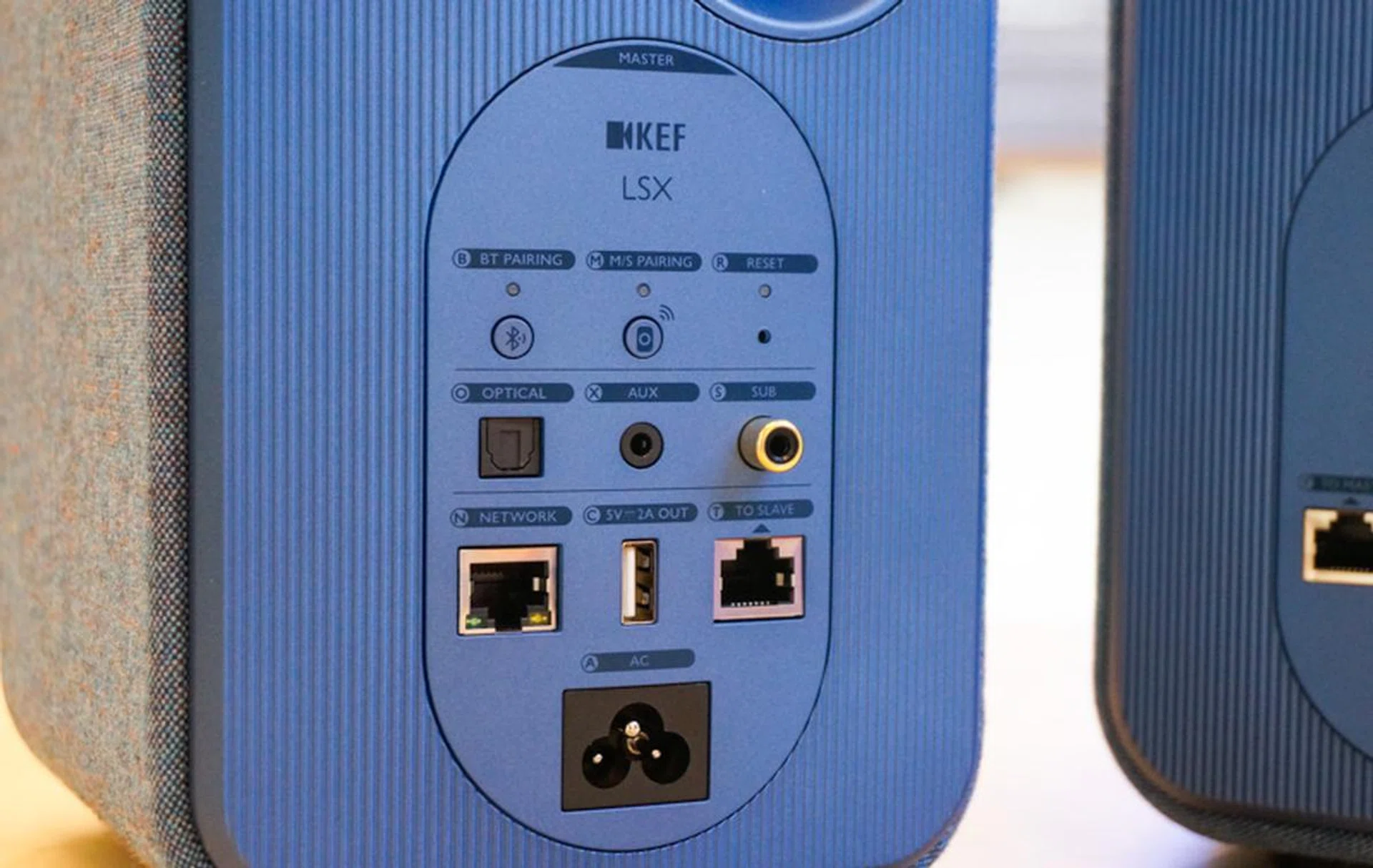 The rear of the master speaker is where you'll find all the ports for connectivity.