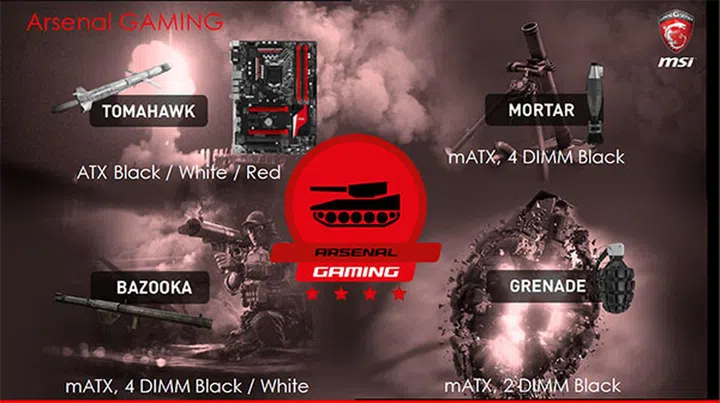 MSI's Arsenal Gaming series comprises four boards for gamers on a budget. (Image Source: MSI)