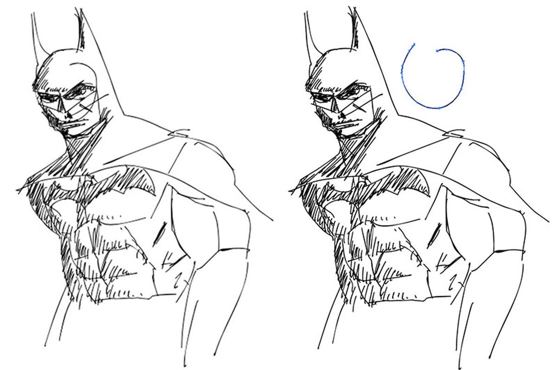 By exporting my initial crappy ink drawing (left) to SVG (right), I could select individual lines as vectors and either edit them or delete them.