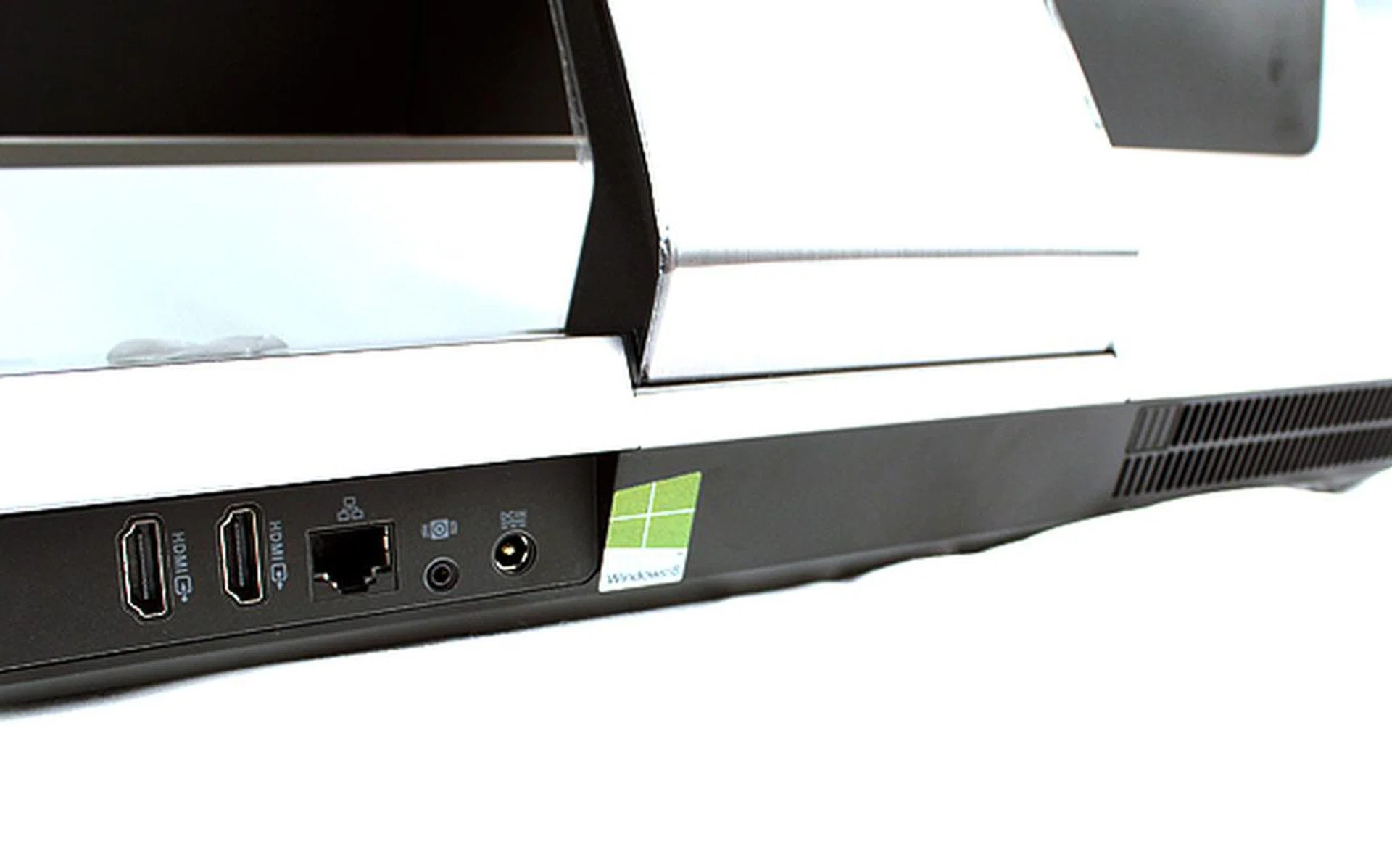 Round the back, there's a pair of HDMI input and outputs ports - that means in addition to extending the display real-estate, the HDMI input option is a boon for video editing purposes, direct from your HD camcorder. Other I/O ports at the back are an Ethernet LAN jack, a special jack for the bundled subwoofer and your DC-in jack. On the opposite side are exhaust vents.