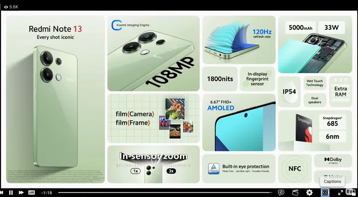 The Redmi Note 13. (Click to view a larger image)