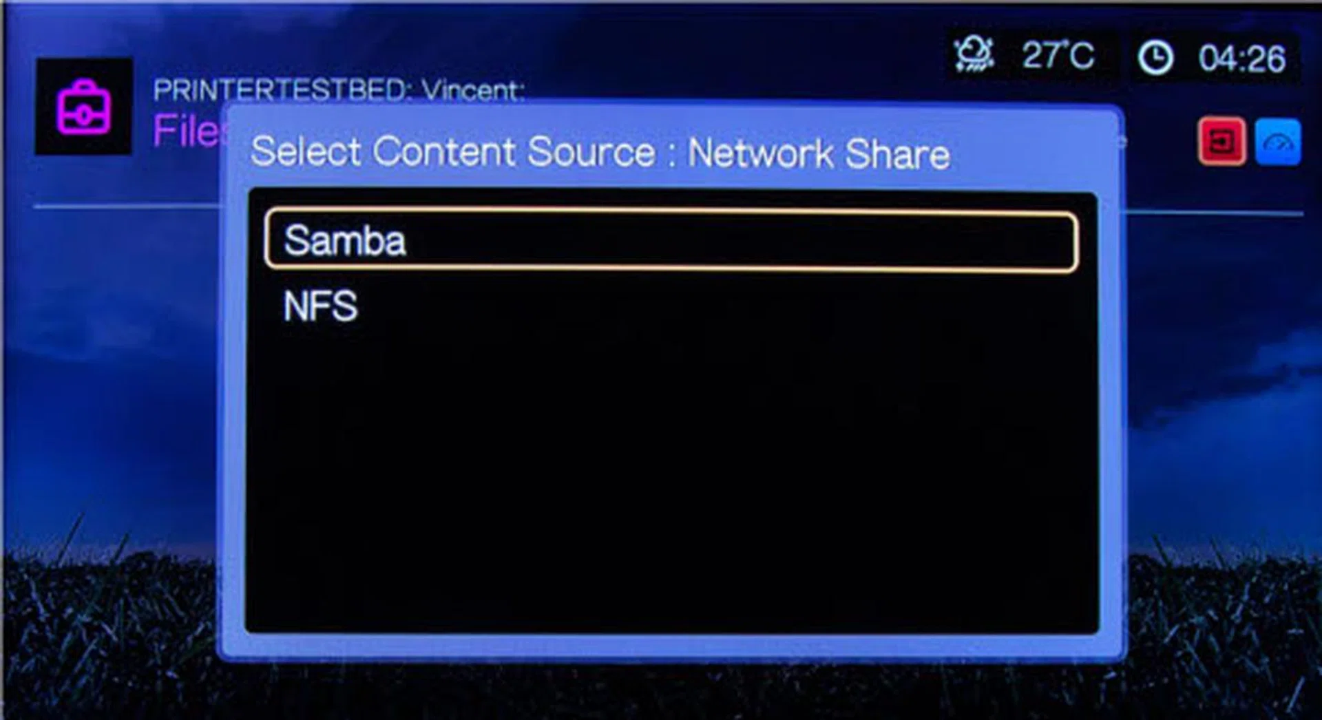 The WD TV Live supports network shares via Samba or NFS.