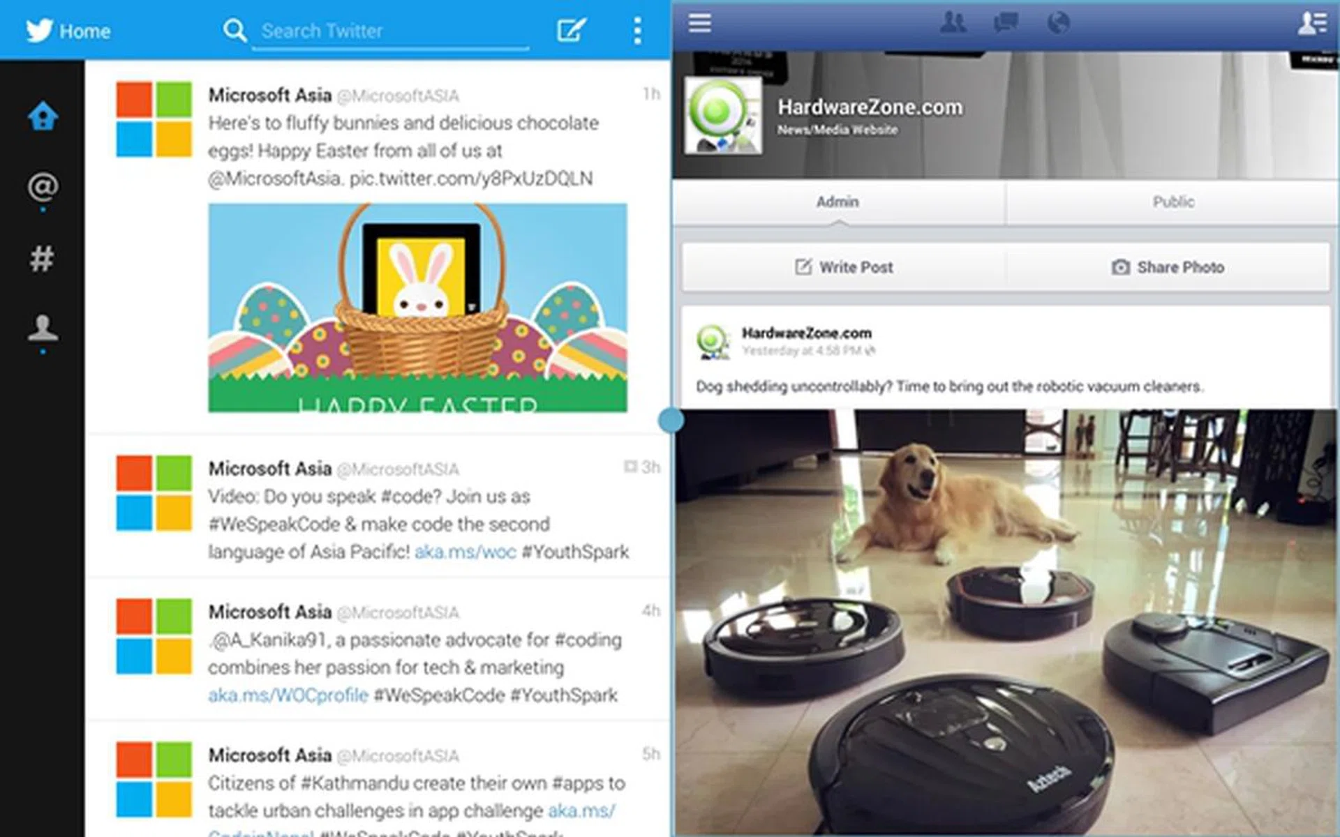 Social media enthusiasts will definitely love this feature on the Galaxy Tab Pro 10.1 where they can run Twitter and Facebook side by side!