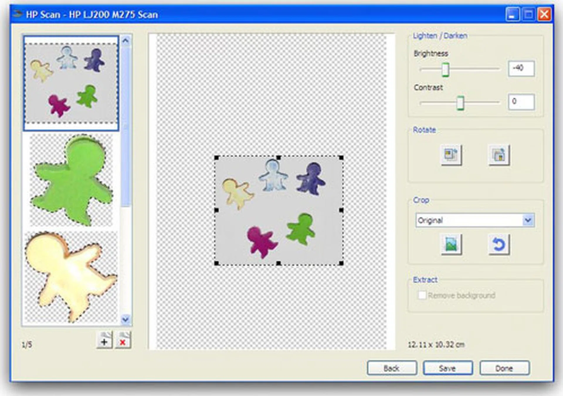 You can do basic image adjustments like brightness and contrast. You can also crop parts of the image and save each of them as individual elements.