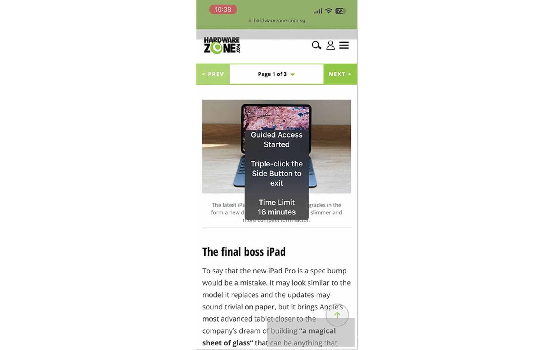 Guided access will grey out the areas that are inaccessible to the user.